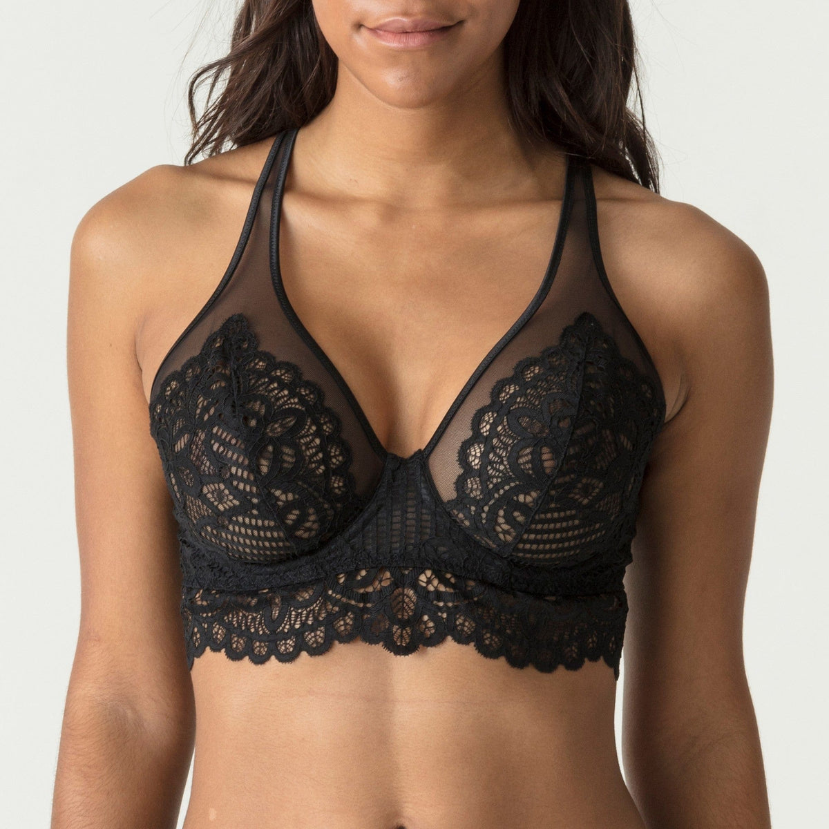 HunkemÃ¶ller Noir longline beugel bh Heather met kant zwart 